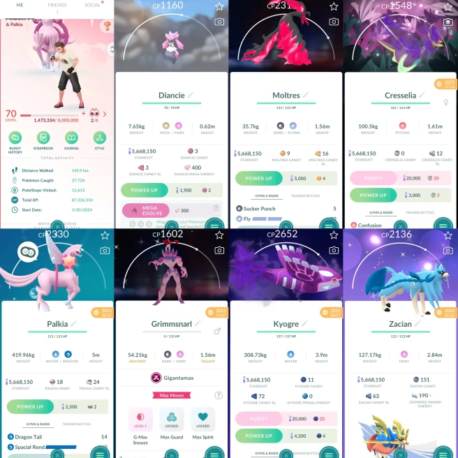 2270 Level 70 Shiny Cresselia Wild Area 2025 BG Shiny GMax Grimmsnarl Shiny Zacian Shiny shadow Kyogre