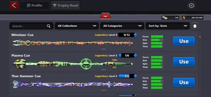 8BP23:  Lv133 (GCP60) - Vip Black Diamond - 17 Cues Legendary -  254m Coin