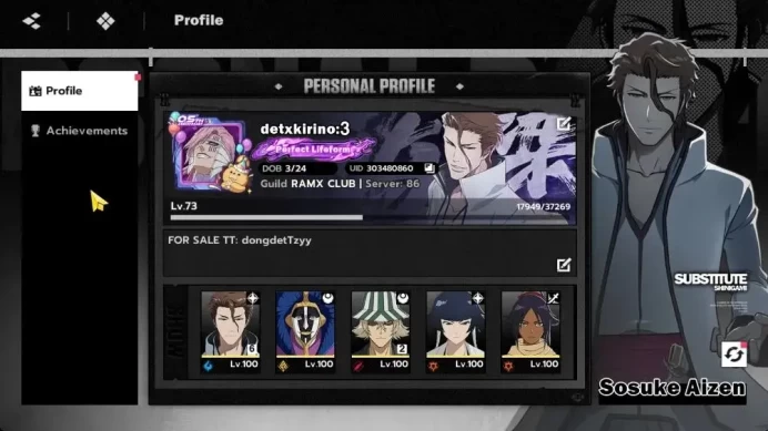 NuverseSEA|LV 73|10 SSR [(AizenB6,UraharaB2,IkkakuB1,Mayuri,SoiFon,Byakuya)+Stamp,SajinB2,Toshiro,Etc]|7 Sign|Google(BSR1144)