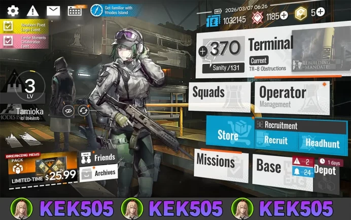 ARK73//Android Platform, 1 pcs In stock, Lvl.3 6 star Ela, Rosmontis, Saria, Penance, Pozemka, 11 Operators 6 star.