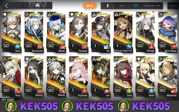 ARK73//Android Platform, 1 pcs In stock, Lvl.3 6 star Ela, Rosmontis, Saria, Penance, Pozemka, 11 Operators 6 star.