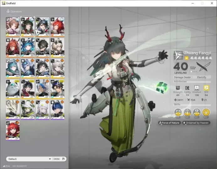 Asia|Lv26|7SSR(Zhuang Fangyi,Tangtang,Laevatain)|8(*6WP)|Gryphlink|TakeMail|Check(END1937)
