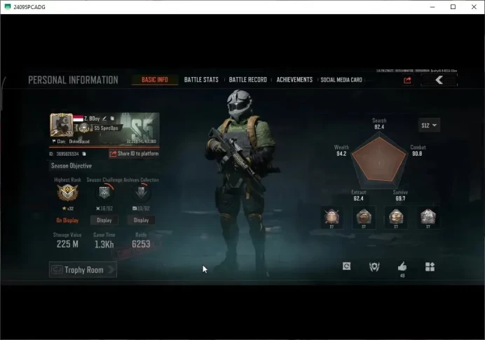 MOBILE|Lv31 | SV 225M | CV 202M |2 Document|Sapper Shovel,Battle Machete|SS AKM,Forest MP5|Many Skin|CN OFF|Infinite|(AB3194)