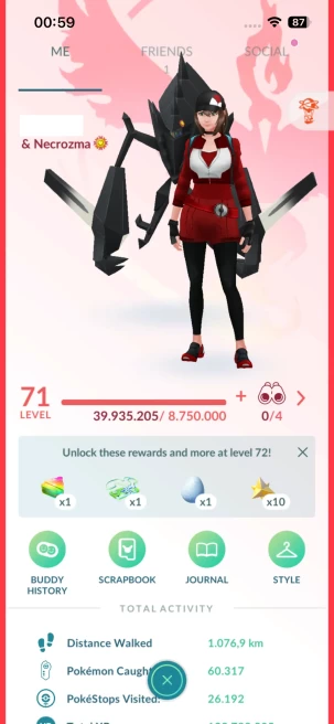 Level 71, 6 Legendary+Ultra Beasts IV100, 246 Shiny, 251 Legendary, 30 IV 100, 10 Shiny Legendary, 65 Shadow Legendary
