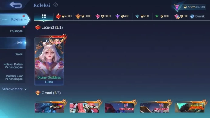 Global|Hero 132|Skin 298|Renowned|Legend Lunox|KOF Karina|Asp Layla|Trans John+Rog|KFP Tham|LB Saber+Uranus|More CheckSS ML1787B