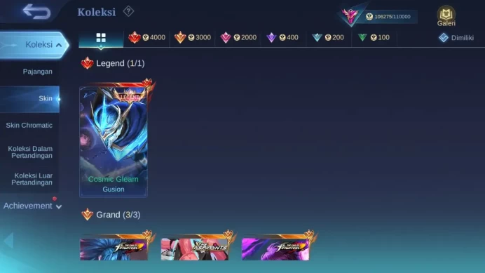 Global|Hero 131|Skin 384|Renowned|Legend Gusion|Collector Natalia+YSS|KOF Karina+Dyrroth|More Check SS ML1793B
