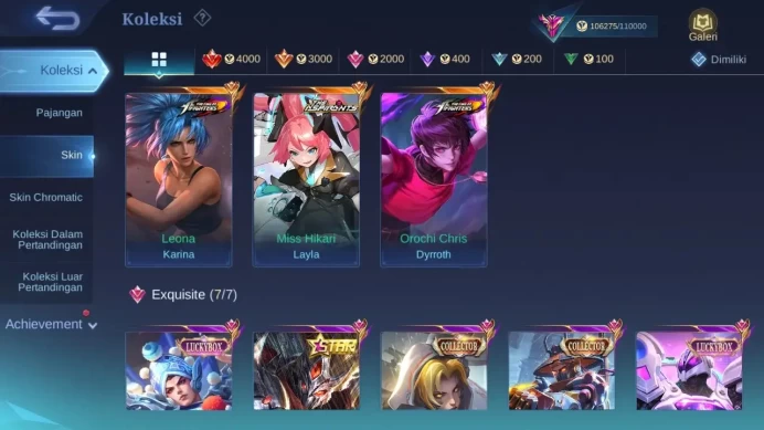 Global|Hero 131|Skin 384|Renowned|Legend Gusion|Collector Natalia+YSS|KOF Karina+Dyrroth|More Check SS ML1793B