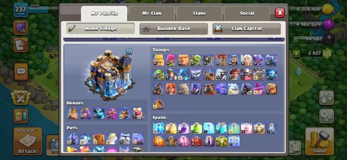 TH_18(1 HERO MAX)(DEF &125 WALL& PETS & TROPE MAX)(21 E.EPIC MAX)(1 AUXILIARY WORKER MAX)(3 K GEM)(LIFTIME WARANTY)