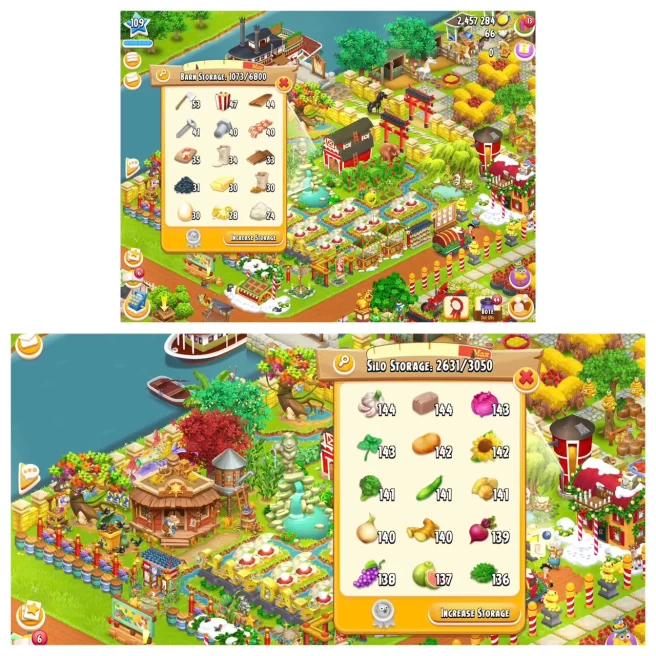 HD137 |  Level 109 |  Barn Storage 6800 | Silo Storage 3050 | Coins 2M+ | Diamonds 66 |  Android & iOS -- Instant Delivery.