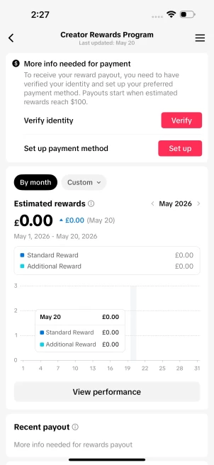 UK Fully Monetized Creator Rewards Program Account – 20K Real Followers & 269K Likes | Instant Earnings, Full Access + Email Included