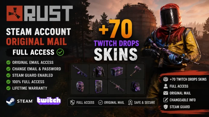 Rust (Steam) ◈  Steam Account ◈ Original Mail ◈ +70 Twitch Drops Skins ◈ Full Access ◈ Instant Delivery
