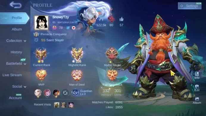 Hero 132|Skin 301|High Immo 105|Sanrio Floryn,KOF Karina,CC Nata,Lbox Franco,Annual Angela,LB[Granger,Tigreal]|CheckSS(MLBB2223)
