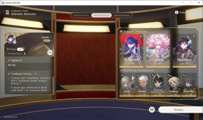 ASIA | TL42 6SSR Hysilens Cyrene Acheron RuanMei + Skin Danheng PT Special Pass 2 Jade 157 Detail Cek SS HSR385B