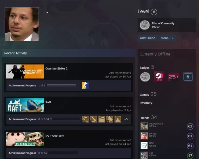 25Game-InVentory-CS2 Prime 289 hours+6Medals(2023-2025 Service Medal/Premier Medal/5Y/Loyalty Badge/Off Badge)