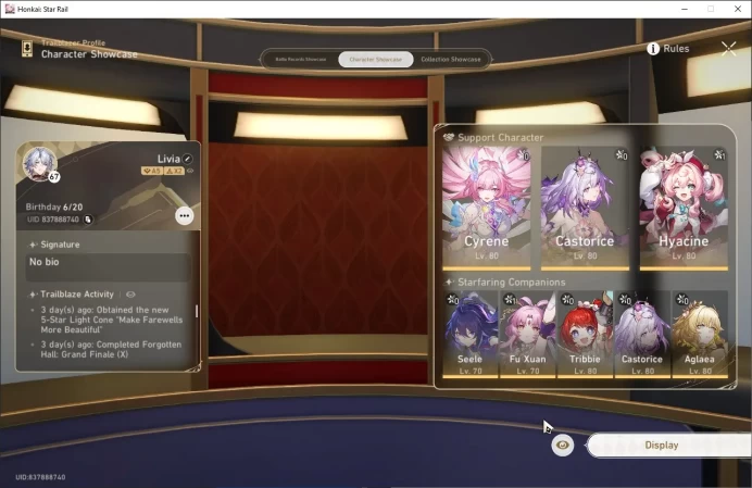 ASIA TL67 14 Limit Castorice Prime Team + Sign | Phainon Prime Team| Hyacine E1 Fu Xuan E1 | Pass 12 Jade 334 Full SS HSR418B