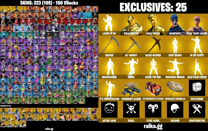 PC/PSN  223 skins | OG STW | Aura | Go Mufasa | Ghoul Trooper | Catwoman Comic Book Outfit | Tony Stark	MSS61