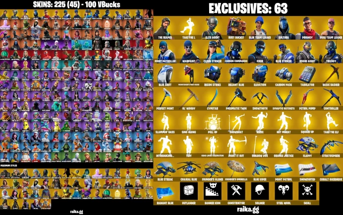 PC/PSN/XBOX 225 skins | OG STW | The Reaper | Take The L | Aura | Elite Agent | Peely | Omega | Boba Fett	MSS63