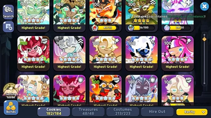 CRK463: Lv83 - 5600k Powers - Castle 15 - 182/174 Cookie Witch 2* + Sonic   - Pure Vanilla - 4k4 Crystal