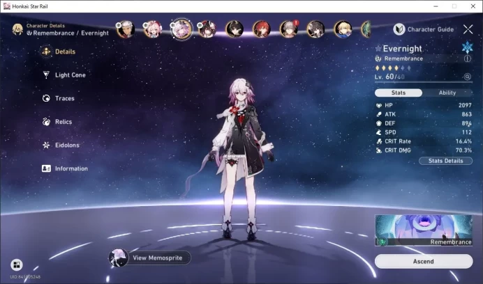 [ASIA] TL 46 | 11 Limit | Archer | Hyacine | Evernight | Dan Heng | Himeko | Ruan Mei | Detail Cek SS | HSR370B