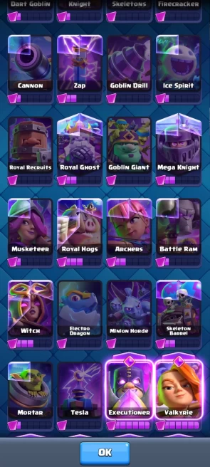 CR412//Arena 29 Level 65 Trophies 12030 Cards 121 Legendary Cards 21 Name change No
