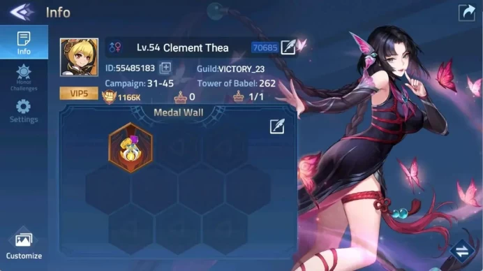 70685 | L54 | 1166K POWER | CAMP 31-45 | VIP 5 | 1 UR Heartcore Angela | 1 Awakened | Detail Check SS MLA028B