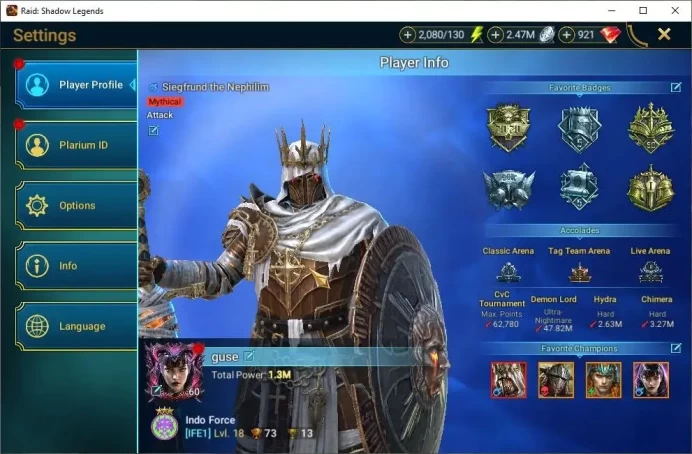 Lv60 1,3M Power|1 Mythic(Siegfrund)|22 Legend(Kenway,Ezio,Ninja,Noldua,Dknight,Elva,Rathalos,Etc)|2K Energy|Plarium(RSL1494)