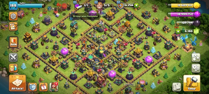 TH 14 Full Max| Change Name 1000 Gem | LVL 188 | 1100 Medal League| Magic Items