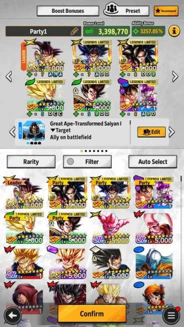 Android|Lvl 148|32.4M Total Power|110 CC|2 LR|3 UL|LR Bardock,SS4 Goku|UL SS GOKU,BUU Super,BUU Kid |LogBandai Check SS DBL709B