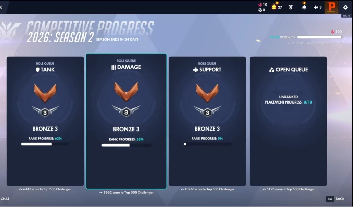 Triple Bronze All roles | bronze Tank 3 ⸱ bronze support 3 ⸱ bronze damage 3 ( dps ) | Free Name change