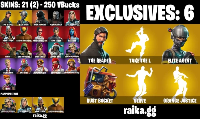 [PC/PSN/XBOX] 21 skins | The Reaper | Take The L | Elite Agent | Lara Croft | Tony Stark | Mystique | Mandalorian	MSS69