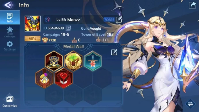 70685 | LV 54 772K POWER CAMP 19-5 VIP 4 3 AWAKENED SSR Bai Shah Torre Mecha Layla | Detail Check SS MLA029B