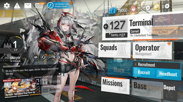 ark47//Platform Android Short description Global Wis'adel 6 stars + Lappland the decadenza 6 stars 1520+Orundum TR-1 Plot