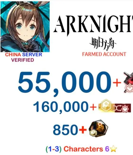 ark57//Android Platform 1 pcs China 55000+ Orundums 850+ Originite Prime (1-3) Random 6 Star Character