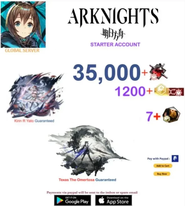 ark62//Global Kirin R Yato + Texas the Omertosa 6 Star 35000+ Orundums 7+ Originite Starter account Any platform