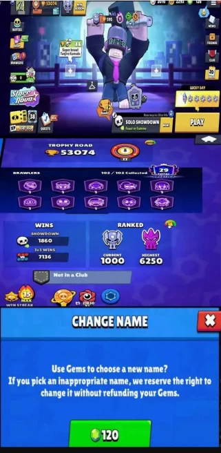 33LV11BRAWLERS~53074TROPHIES~300SKINS~20HYPERCHARGE~102BRAWLERS    #A1299Z