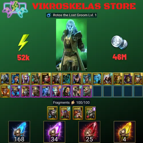 Starter with Rotos + Shards : 168 Ancient, 34 Void, 25 Primal, 4 Sacred | Ninja + 17 Login Legendary | Mine max