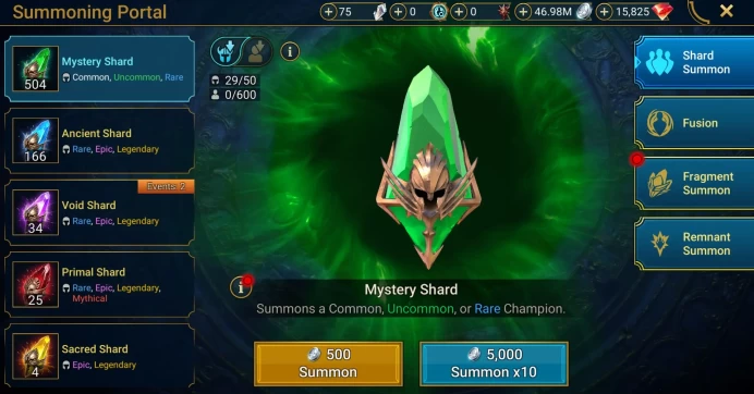 Starter with Hephraak + Shards : 166 Ancient, 34 Void, 25 Primal, 4 Sacred | Ninja + 17 Login Legendary | Mine max