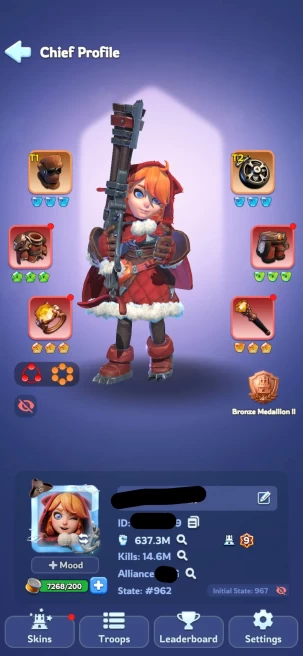 1 - FC 9 | Power 637M  | 42 Hero | VIP 9 | 12 Skin | 1 Helios | 280k Gems | INSTANT DELIVERY!