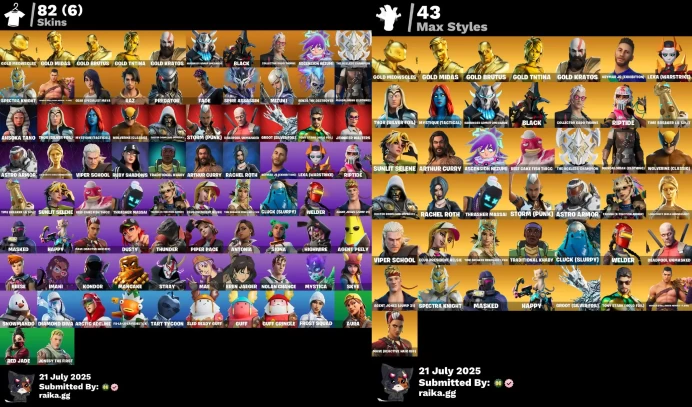 [PC/XBOX/NINTENDO] 82 skins | Leviathan Axe | Aura | Get Griddy | Eren Jaeger | Gold Meowscles | Gold Midas MSS09