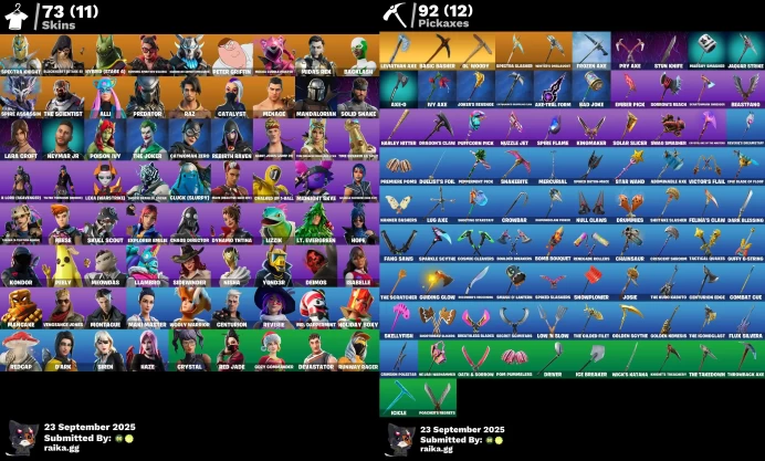  [PC/PSN/XBOX] 73 skins | Leviathan Axe | Go Mufasa | Lara Croft | Poison Ivy | Peely | Siren | The Joker	MSS11