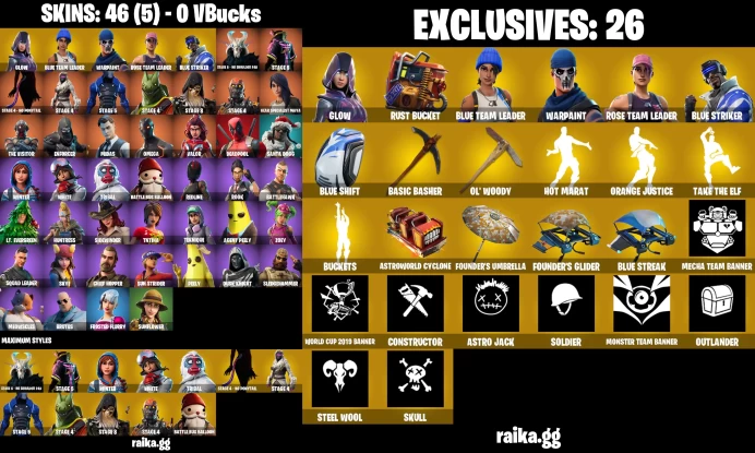 PC/PSN/XBOX 46 skins | OG STW | Glow | Peely | Omega | Deadpool | Jabba Switchway | Rust Bucket | Blue Team Leader MSS37