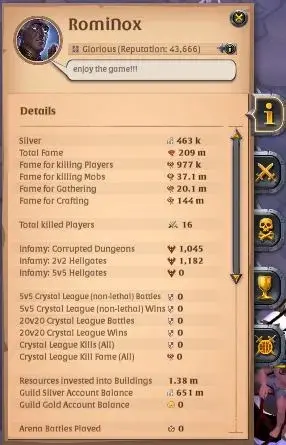 Asia|209M Total Fame - 463k Silver - 6,63M Bank Value | T8 Fiber Gather - T8 Ore Miner| Many Lvl 100+ Equipment|Check SS(AO840)