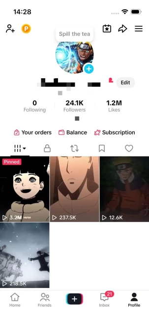 Instanly Delivery/ 24K Real Followers+1.2M Real Likes/Top Anime Content/ Live Stream/ Full Access