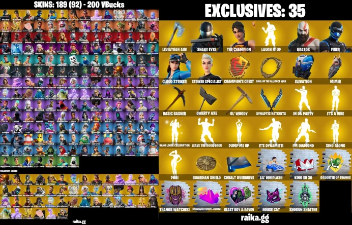 [PC/PSN/XBOX] 189 skins ﾷ 91 paid / Leviathan Axe  / Kratos | Cammy | Snake Eyes | Chun-Li | Go Mufasa | Lara Croft | Master Chief	MSS83