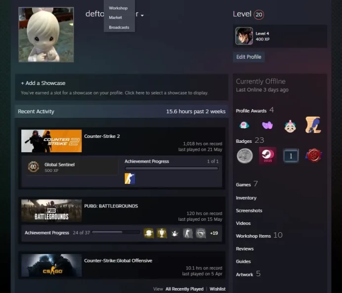 CS723 FACEIT Level 10, 2720 ELO, 1015 Matches, Steam Level 20, 1000+ Hours, Prime Enabled
