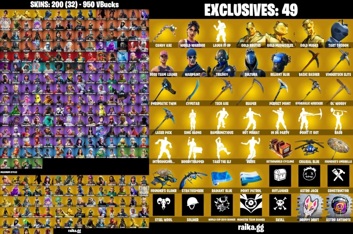 [PC] 200 skins | OG STW | Aura | Go Mufasa | Ghoul Trooper | Candy Axe | Tony Stark | Peely | Siren	MSS116
