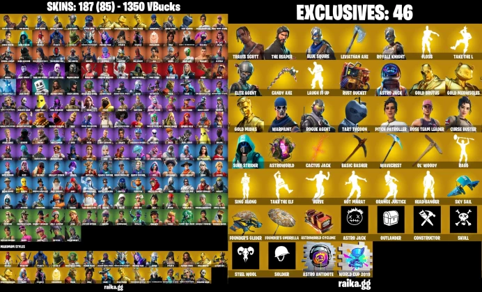 [PC/PSN/XBOX] 187 skins ﾷ  Travis Scott + Floss + Leviathan Axe / Surf Strider / The Reaper / Blue Squire / Take The L / Royale Knight	MSS118