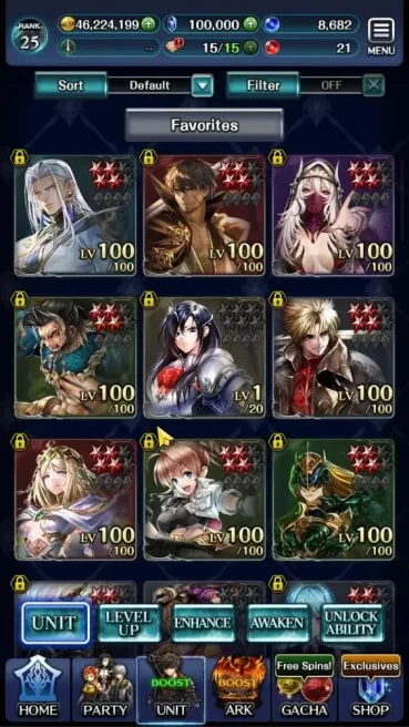 GLOBAL|Rank 25|100K Crystal|Top Tier Unit [Spirit Maiden Sera,Telestio,Etc]| 1 UR 4 LR 46 SSR Ark|Code Only|LC1277