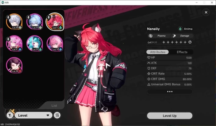 SEA | STARTER FRESH Lvl 3 | Nanaly | Skin Glider Underboss | Chara 5 A | NTE066B