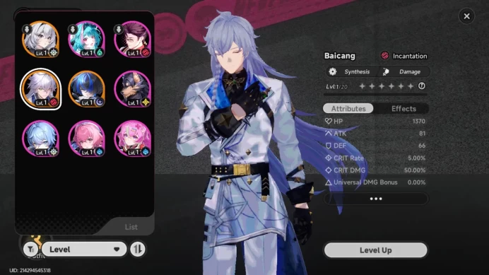 EU|Starter Lv3|2S Char Daffodill,Baicang+6A|MC Female|Log Email|NTE075B